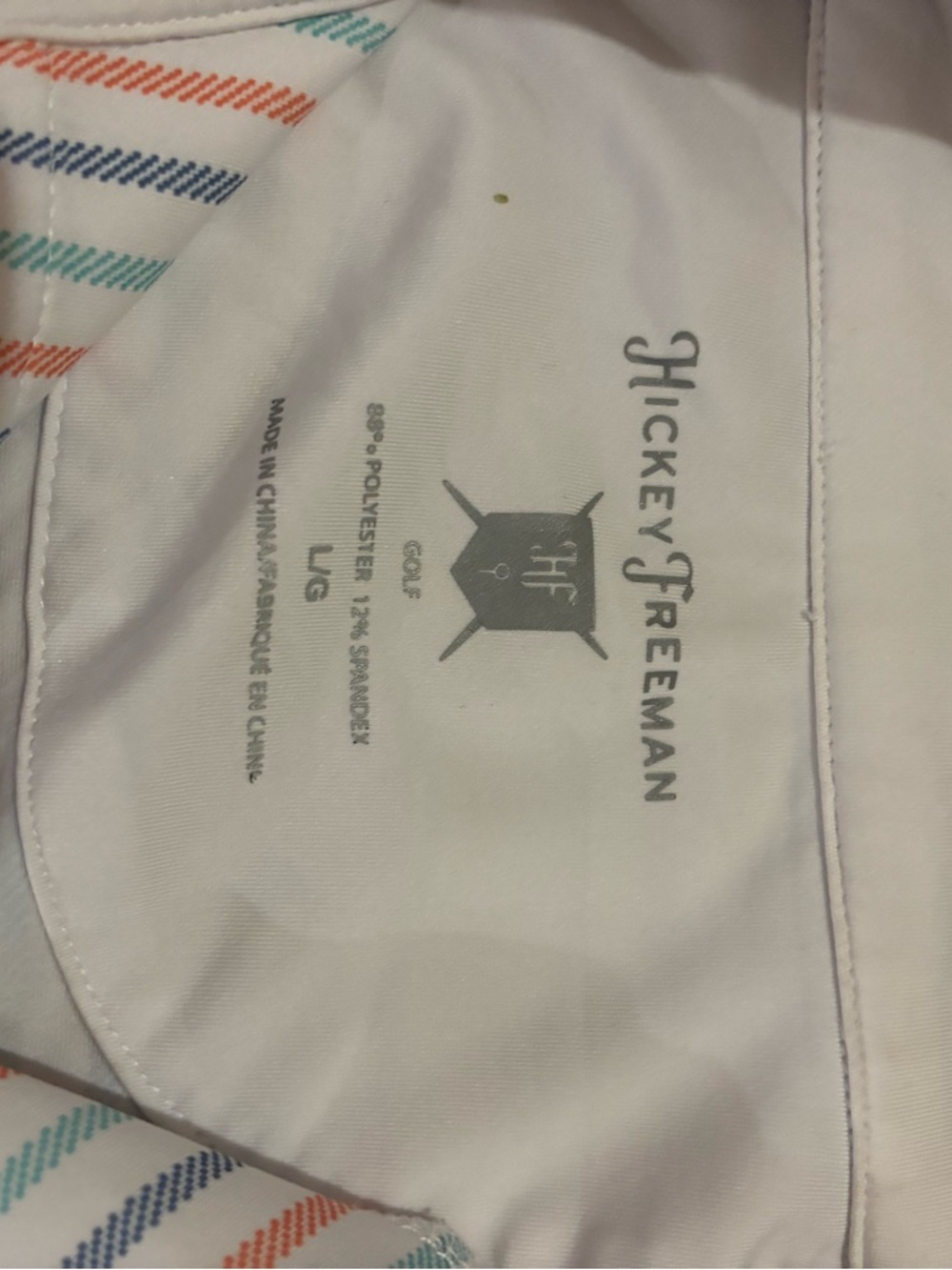 Hickey Freeman White Golf Polo with Multicolor Stripe Accent
